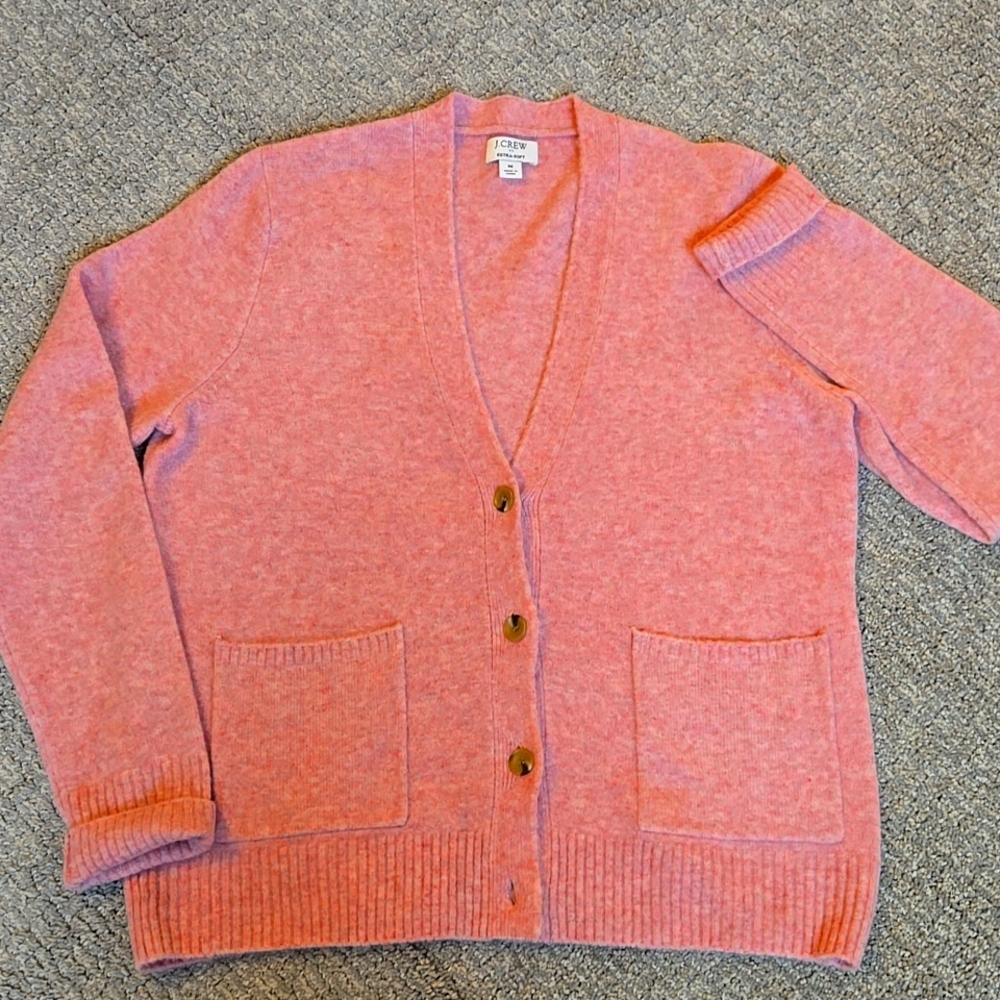 J. Crew Pink Heathered V-Neck Button Cardigan